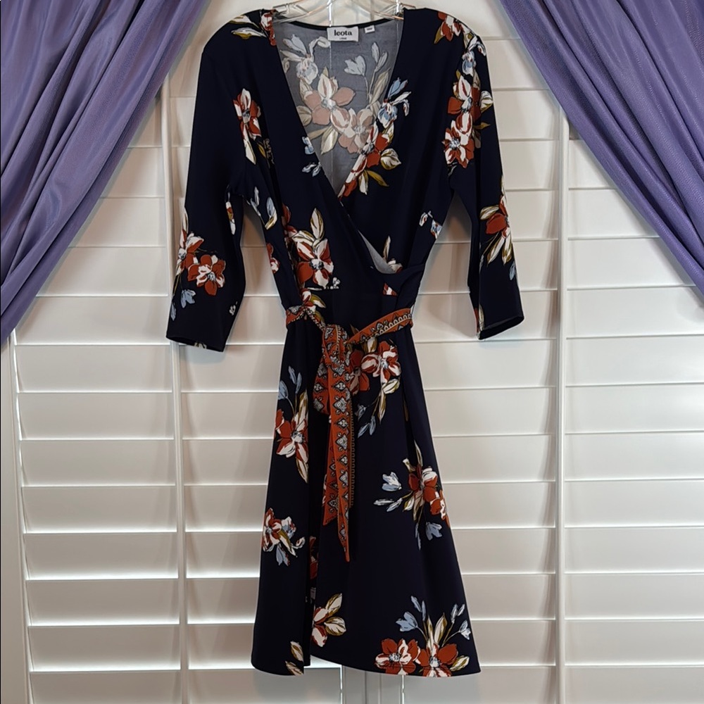Leota Blue Wrap Sundress with Tie Front V-Neck